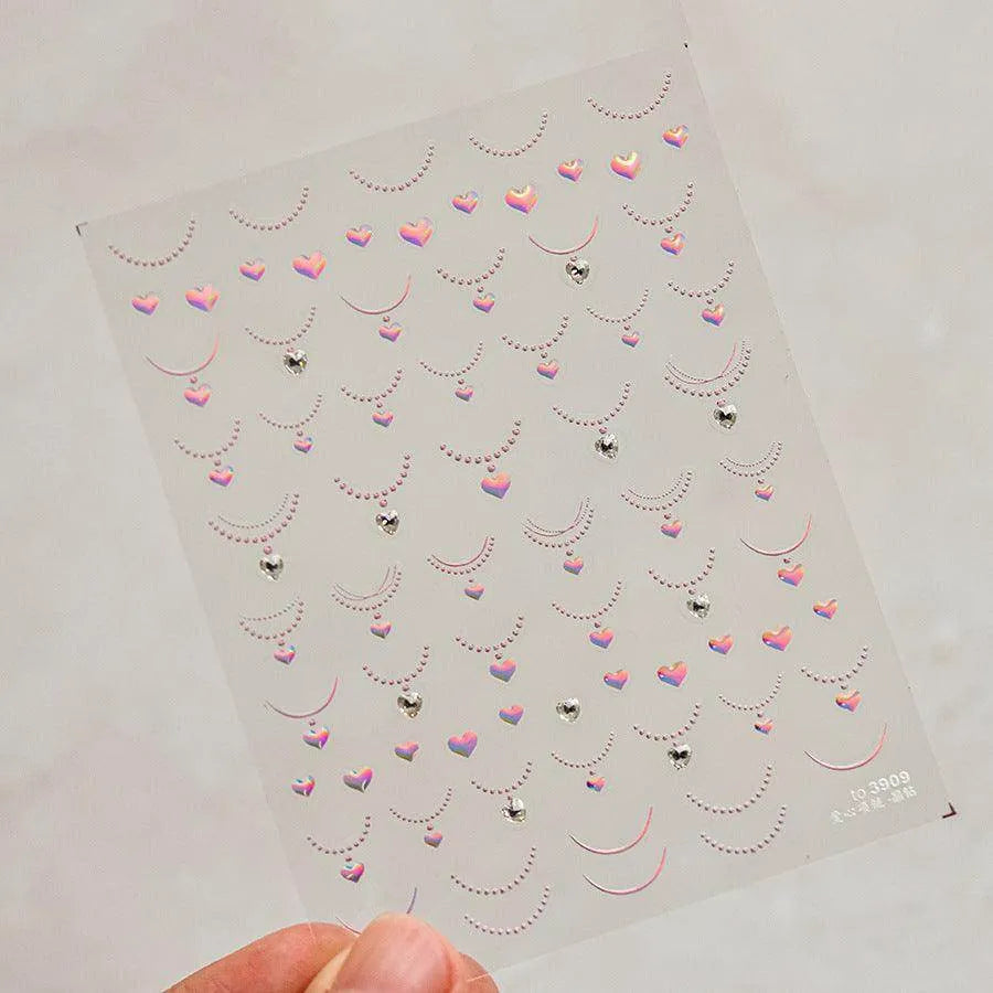 Diamond Necklace Nail Art Stickers Adhesive Embossed Love Sticker Decals to3909 Laser Pink