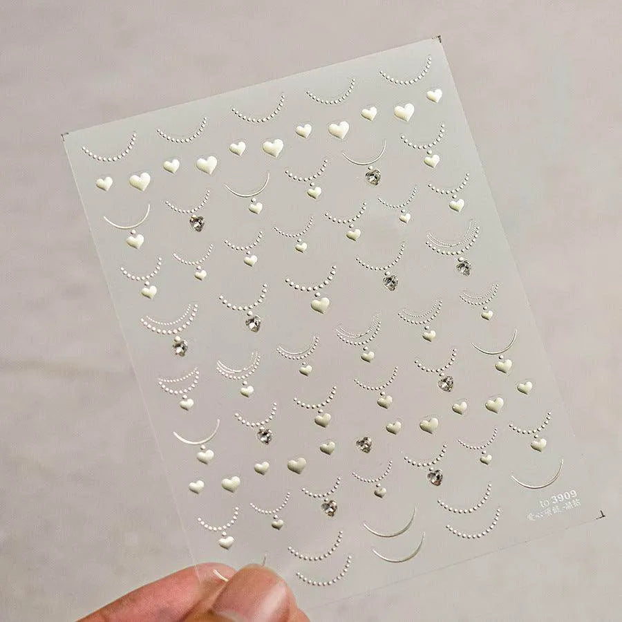 Diamond Necklace Nail Art Stickers Adhesive Embossed Love Sticker Decals to3908 White Gold