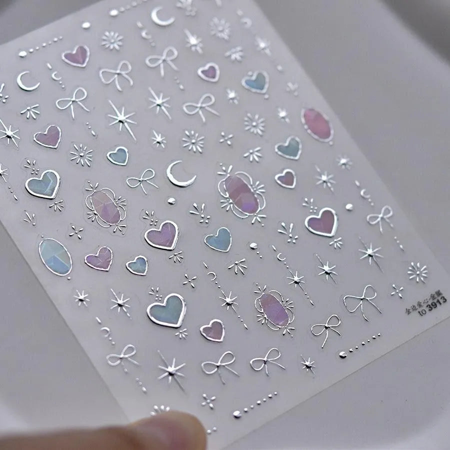 Holographic Heart Star Nail Stickers - Cute Iridescent DIY Nail Art Decals to3913