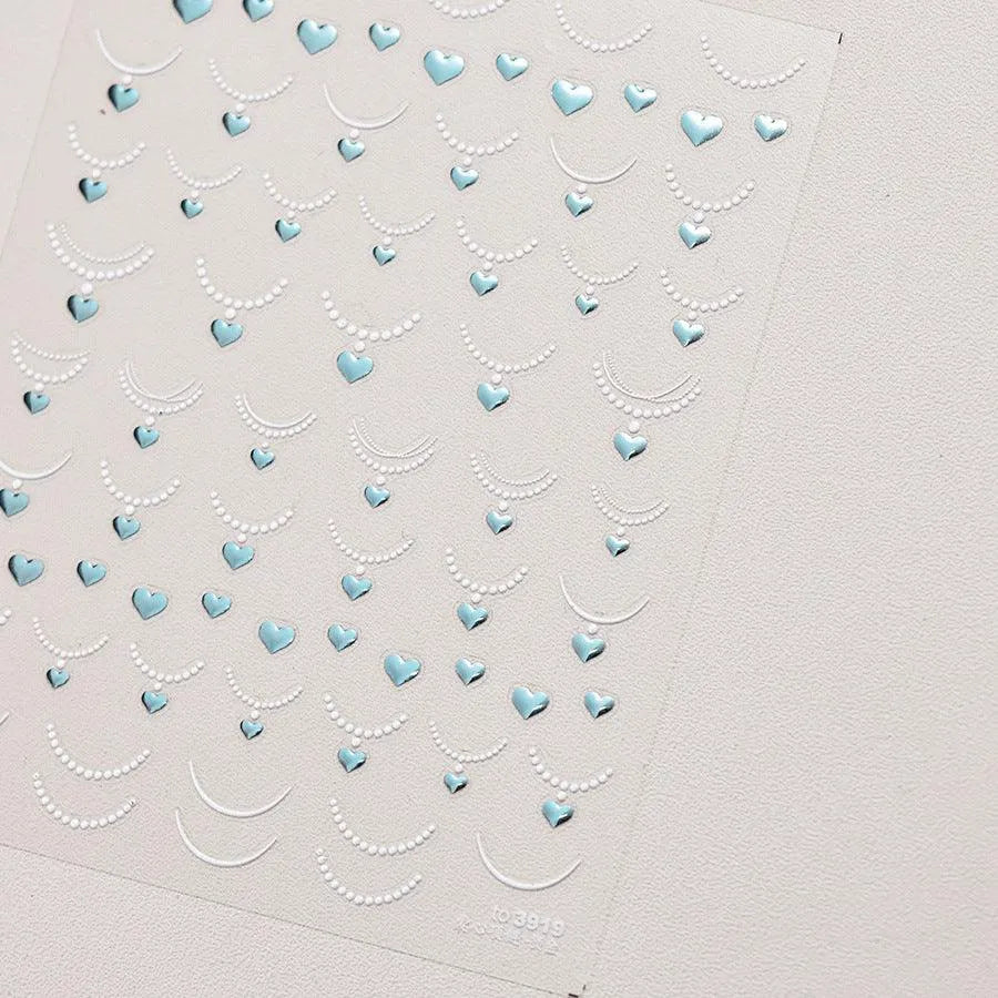 Necklace Design Nail Art Stickers Adhesive Embossed Rhinestone Heart Shape Pendant Sticker Decals to3919 Blue