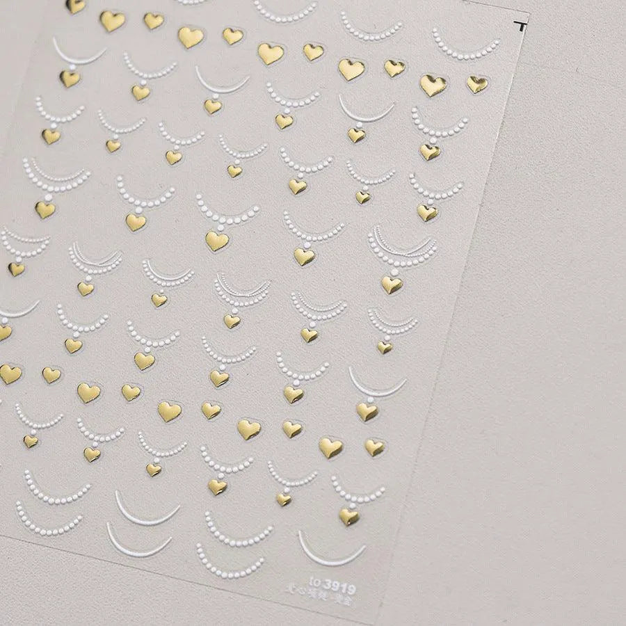 Necklace Design Nail Art Stickers Adhesive Embossed Rhinestone Heart Shape Pendant Sticker Decals to3919 Gold