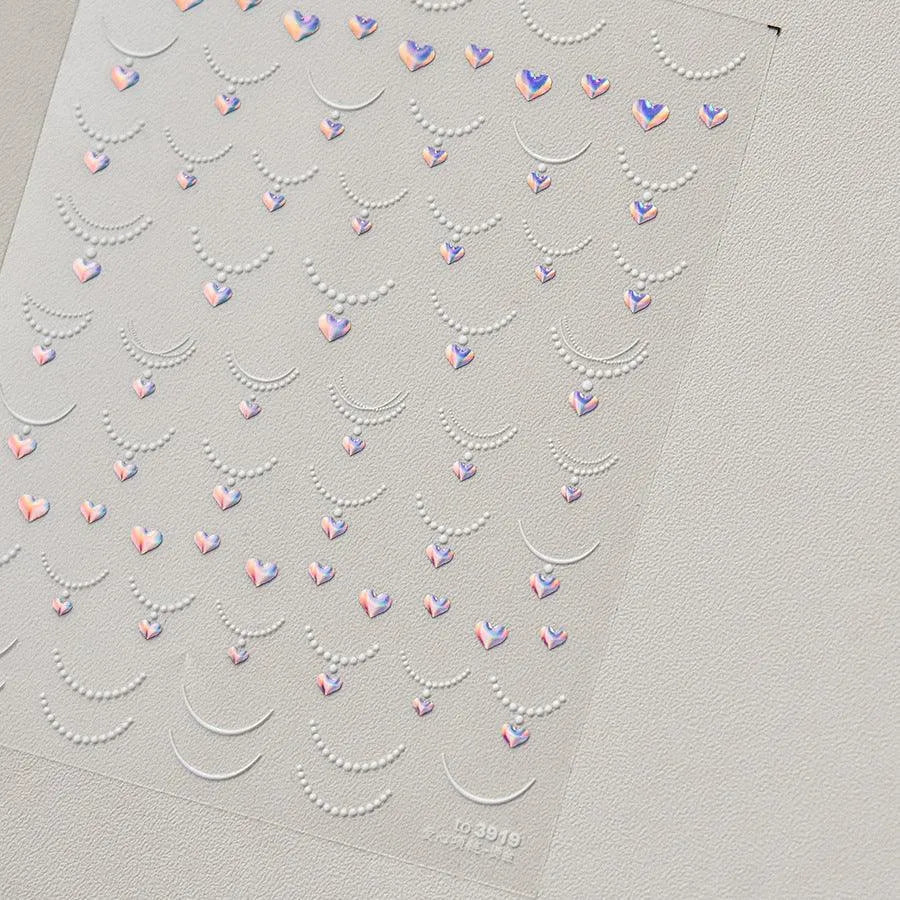 Necklace Design Nail Art Stickers Adhesive Embossed Rhinestone Heart Shape Pendant Sticker Decals to3919 Laser Pink