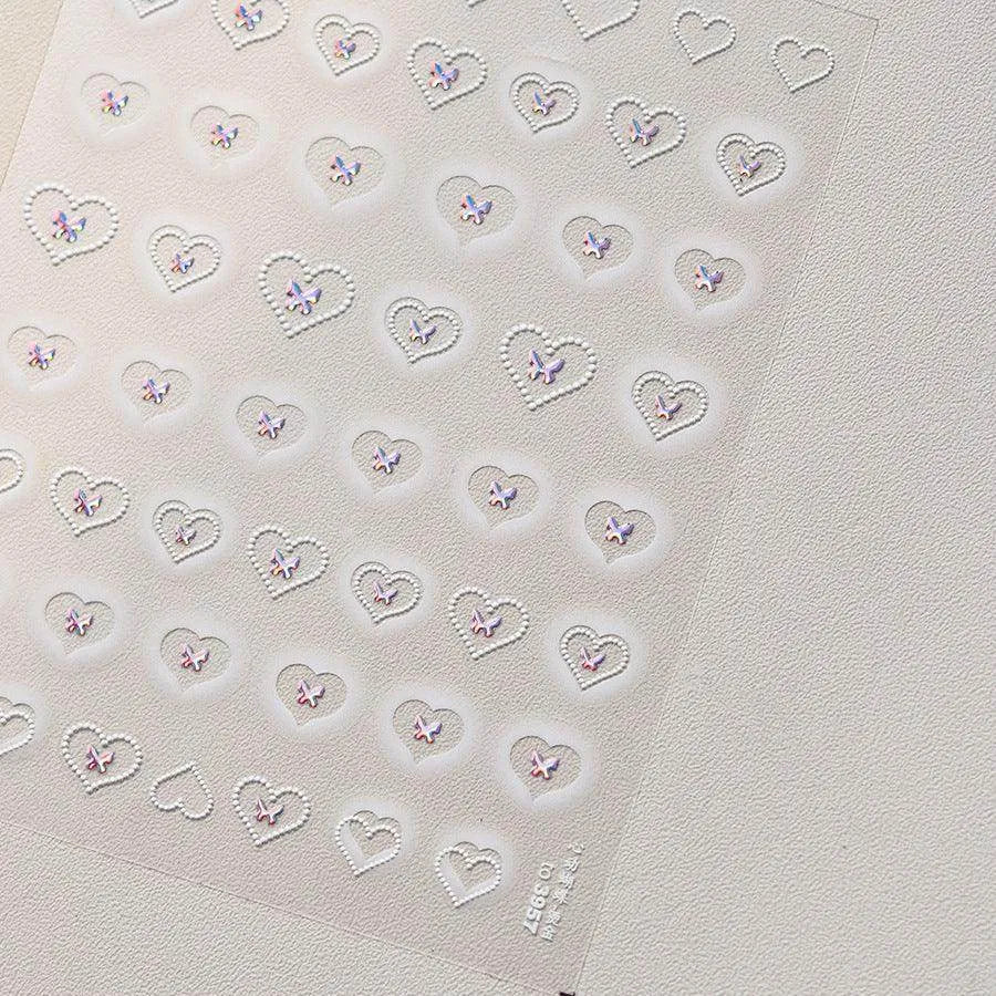 Hollow Heart Nail Art Stickers Adhesive Embossed Love Sticker Decals to3957 Laser Pink