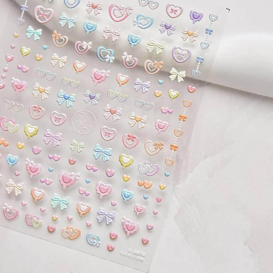 Candy Bow Tie Nail Art Stickers Adhesive Embossed Love Bows Sticker Decals to3976
