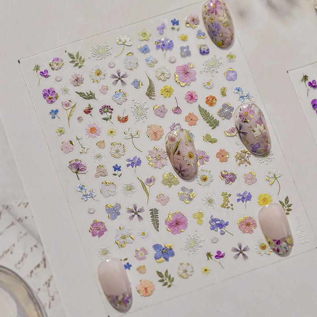 Mini Dried Flower Nail Stickers Wild Pressed Floral Sticker Decals to4026