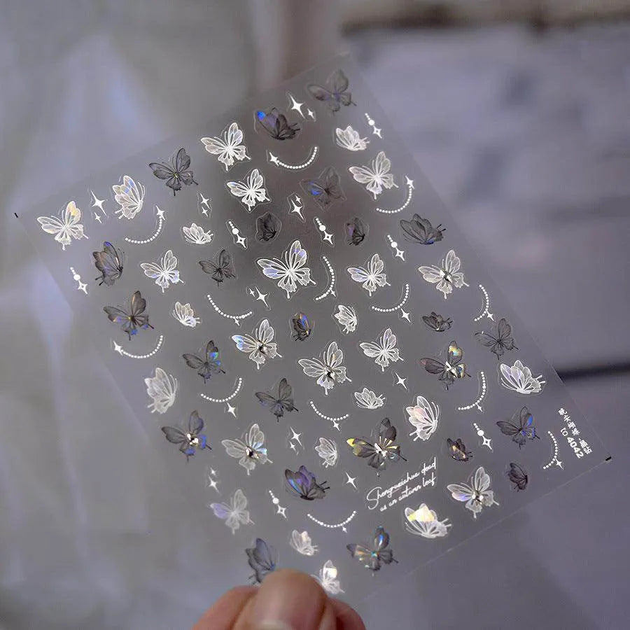Aurora Butterfly Nail Art Stickers With Beads Shell Light Butterfly Wings Adhesive Sticker Decals to4042 