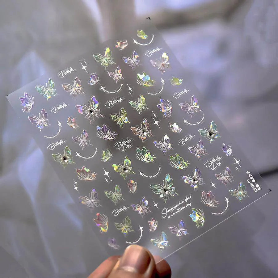 Aurora Butterfly Nail Art Stickers With Beads Shell Light Butterfly Wings Adhesive Sticker Decals to4043