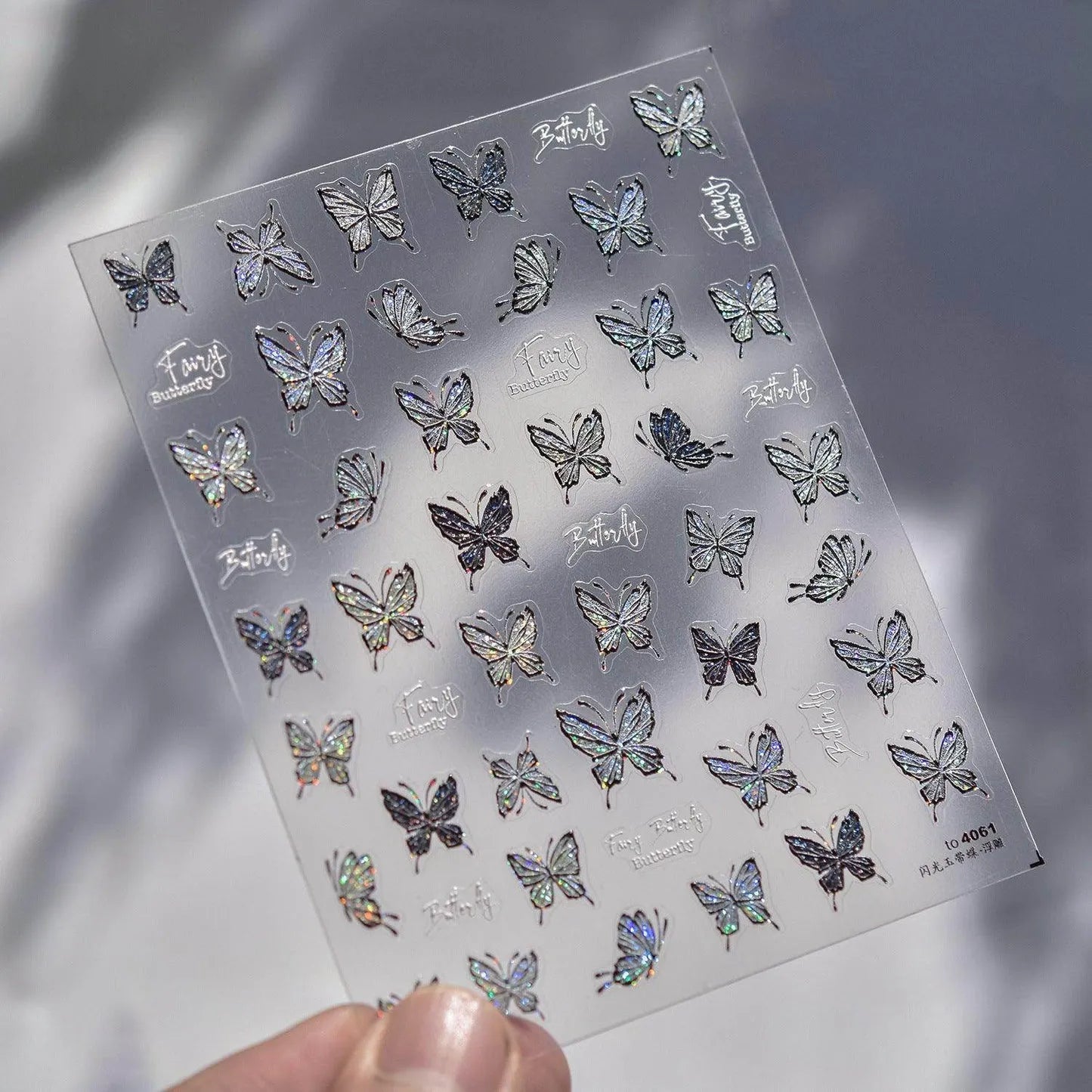 Laser Butterfly Nail Art Stickers Adhesive Embossed Sticker Decals to4061 embossed
