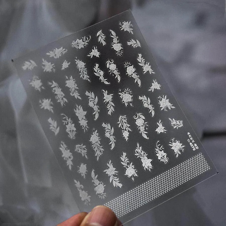 Flower Lace Nail Art Stickers White Bridal Lace Adhesive Embossed Sticker Decals to4070