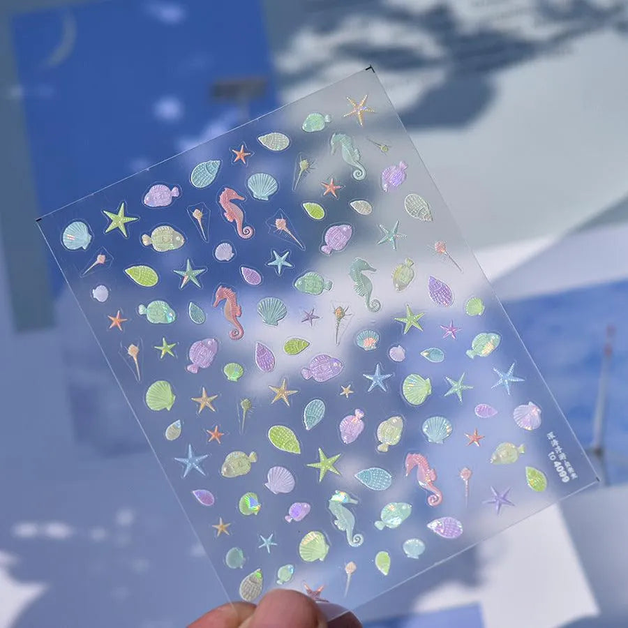Pastel Marine Life Nail Art Stickers Adhesive Embossed Jellyfish Sticker Decals to4099 shell light