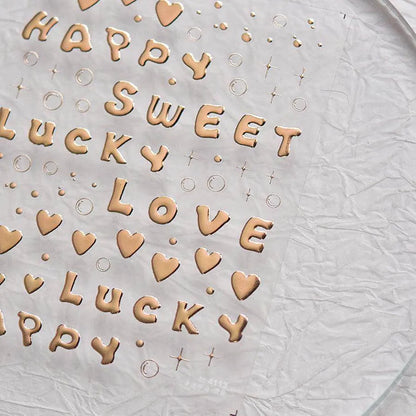 Metal Color Nail Art Stickers Gold Alphabet Adhesive Embossed Sticker Decals to4113 Rose Gold