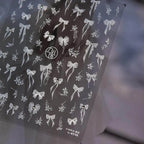 Bow Ribbon Nail Art Stickers Adhesive Embossed White Bow Sticker Decals to4116 with Studs