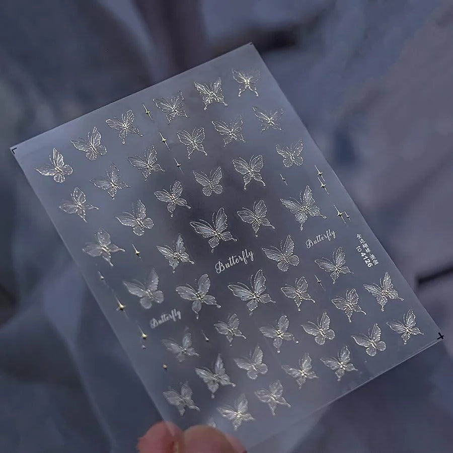 Metal Colors Butterfly Nail Art Stickers Adhesive Embossed Sticker Decals to4126