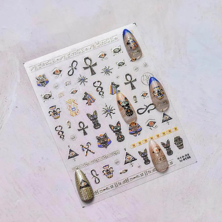 Egyptian Nail Art Stickers Adhesive Embossed Triangle Eyes Cat Sticker Decals to4136