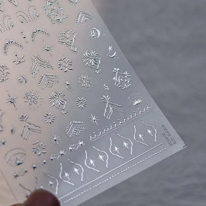 Vintage Nail Art Stickers Adhesive Gold Silver Damask Sticker Decals to4138 Silver