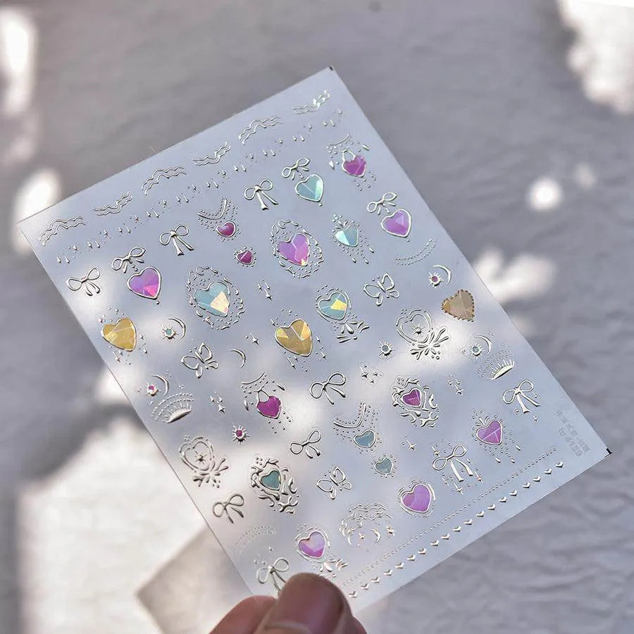 Metal Heart Bow Nail Art Stickers Adhesive Embossed Sticker Decals to4139 gold