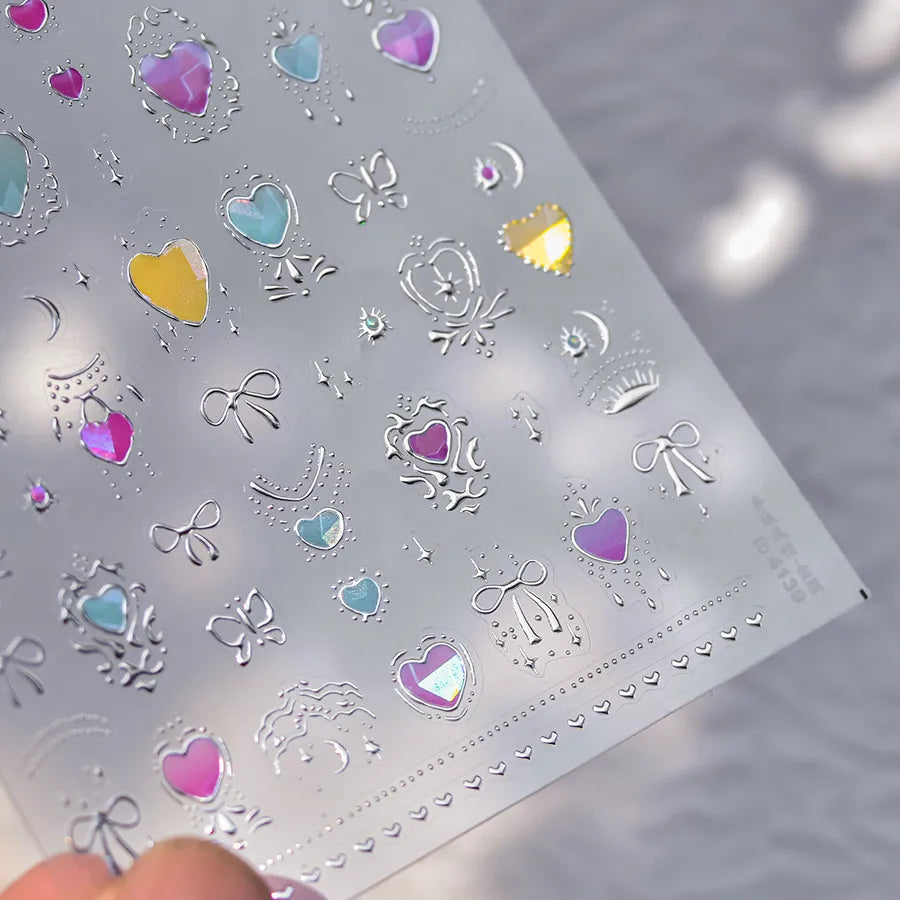 Metal Heart Bow Nail Art Stickers Adhesive Embossed Sticker Decals to4139 silver