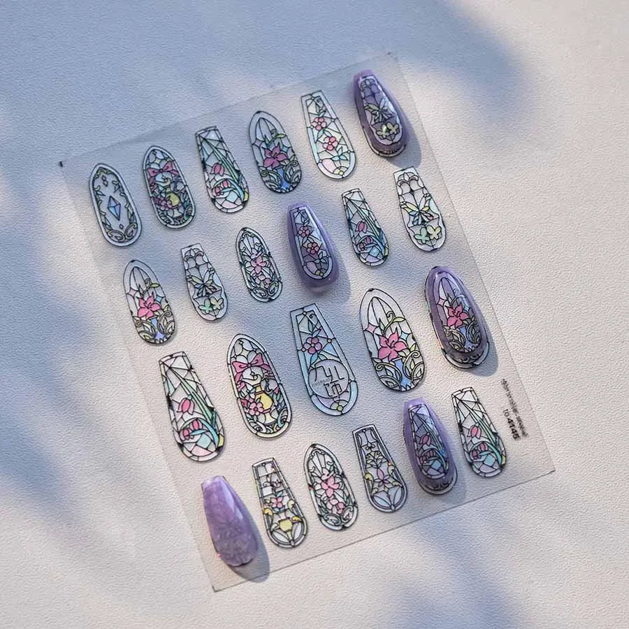 Stained Glass Window Nail Art Stickers Adhesive Embossed Sticker Decals to4145