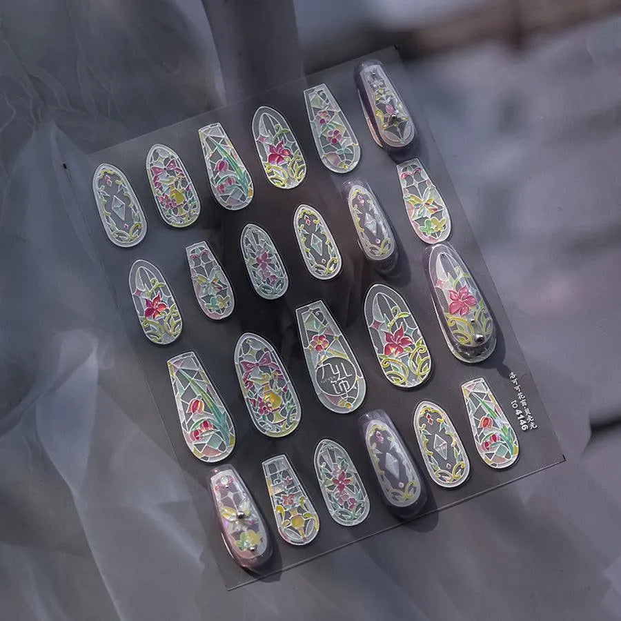 Stained Glass Window Nail Art Stickers Adhesive Embossed Sticker Decals to4146