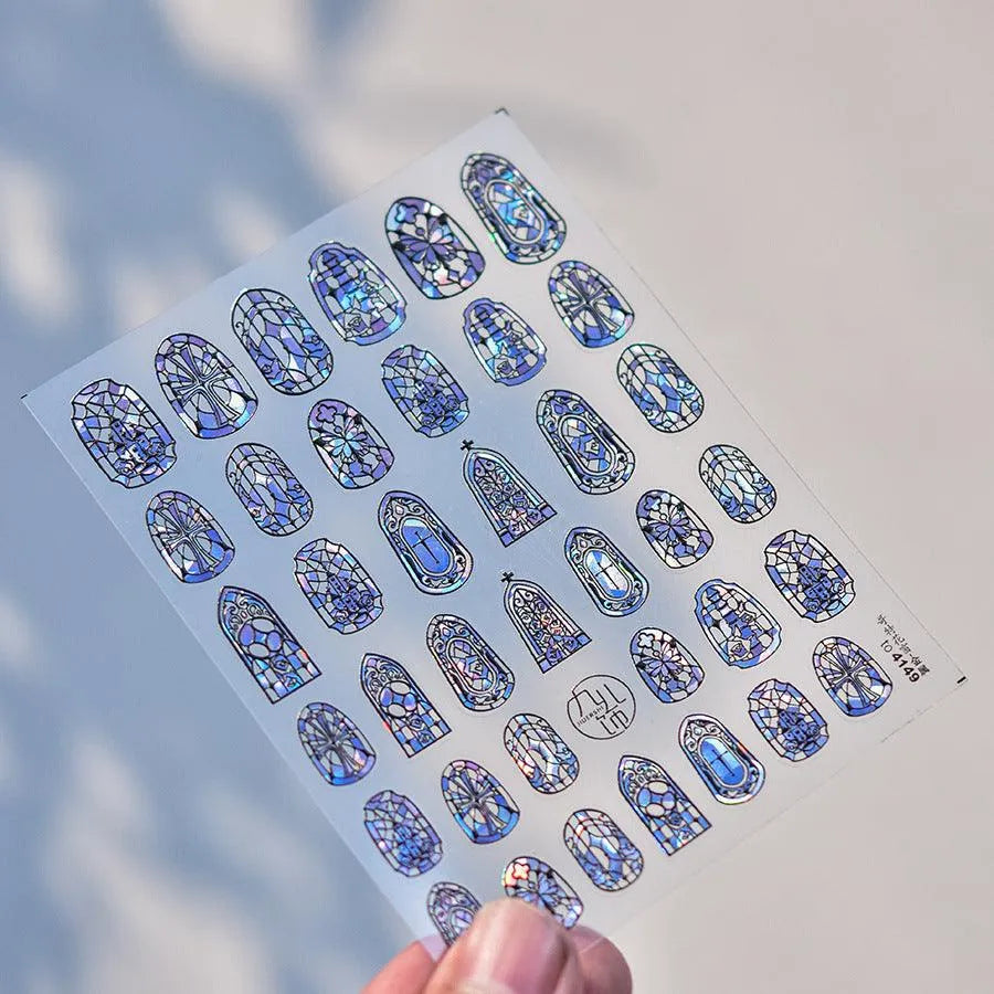 Stained Glass Window Nail Art Stickers Adhesive Embossed Sticker Decals to4149