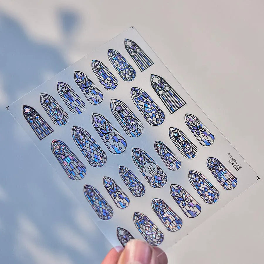 Stained Glass Window Nail Art Stickers Adhesive Embossed Sticker Decals to4150