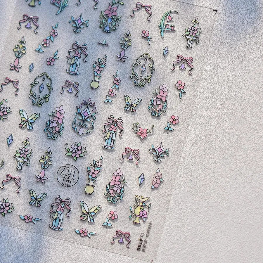 Stained Glass Window Nail Art Stickers Adhesive Embossed Sticker Decals to4168