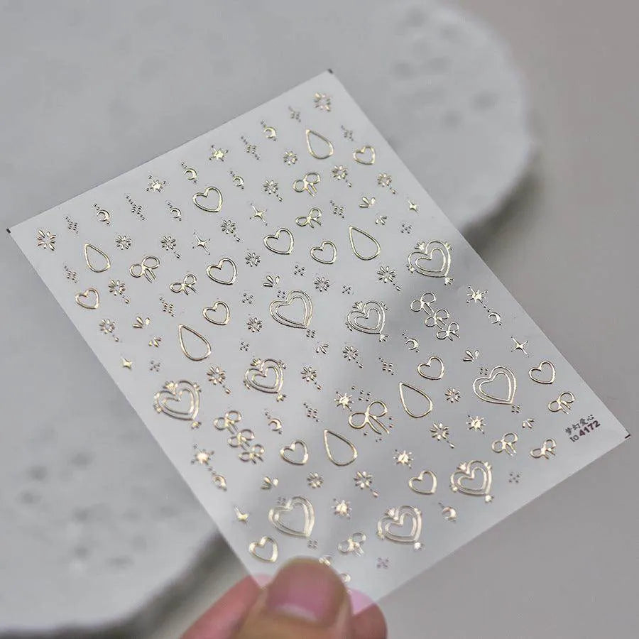 Metal Heart Bow Nail Art Stickers Adhesive Embossed Sticker Decals to4172 gold