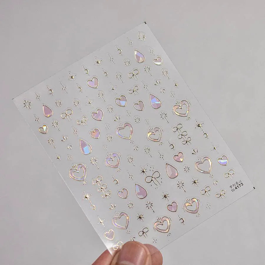 Metal Heart Bow Nail Art Stickers Adhesive Embossed Sticker Decals to4173 gold