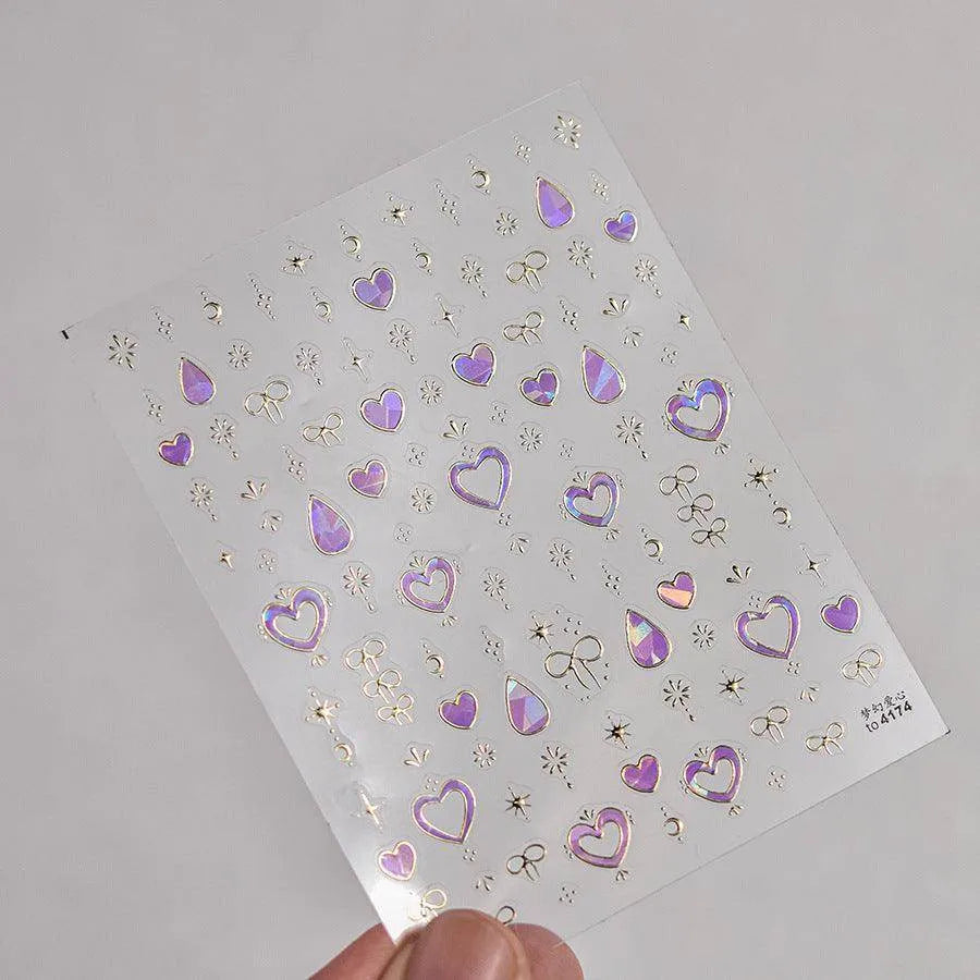 Metal Heart Bow Nail Art Stickers Adhesive Embossed Sticker Decals to4174 gold