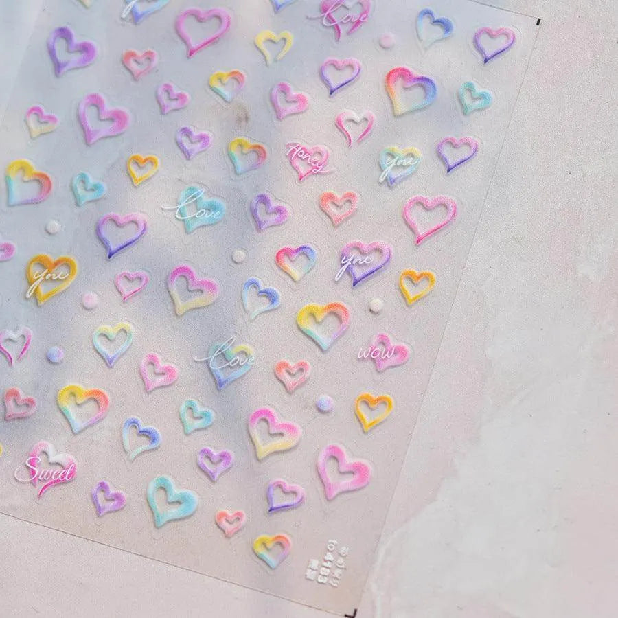 Gradient Love Nail Art Stickers Heart Adhesive Embossed Sticker Decals to4183