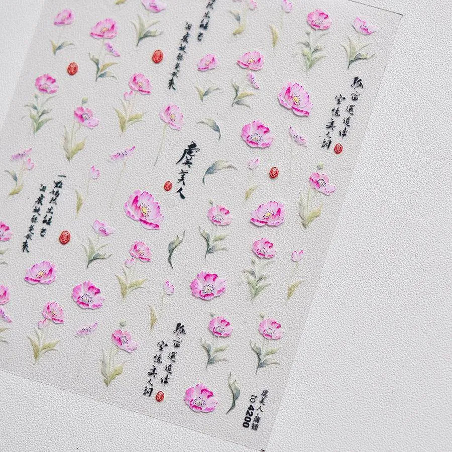 Flower Plum Nail Art Stickers Corn Poppy Adhesive Embossed Sticker Decals to4200