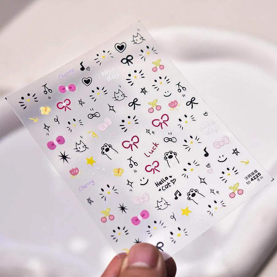 Graffiti Kitten Nail Art Stickers Adhesive Embossed Cartoon Cat Sticker Decals to4225