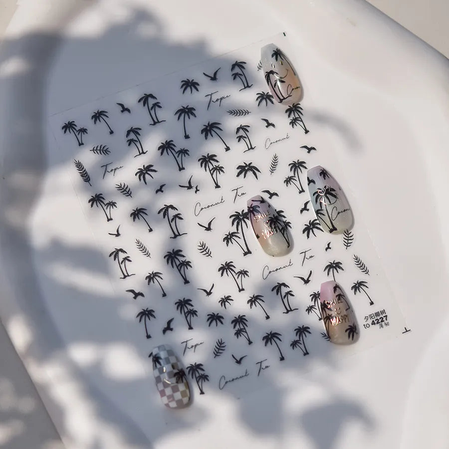 5D Palm Tree Nail Stickers – Black, White, Gold & Silver Tropical Nail Decals