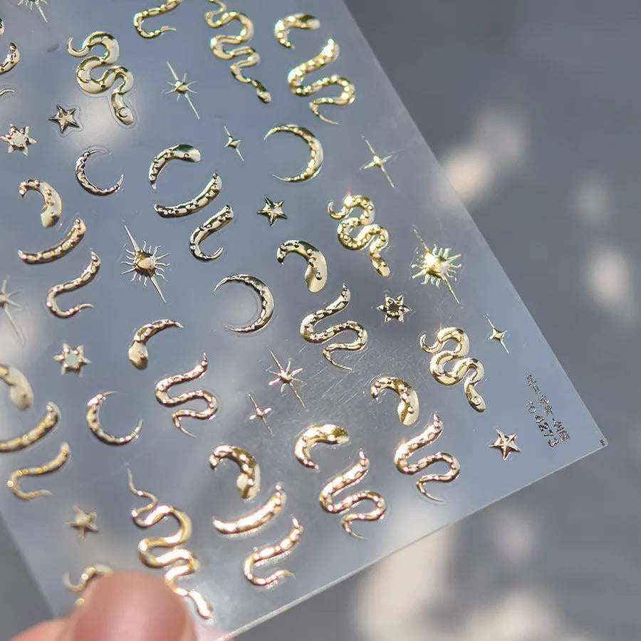 Snake Nail Art Stickers Metal Colors Adhesive Embossed Star Moon Sticker Decals to4273 Gold