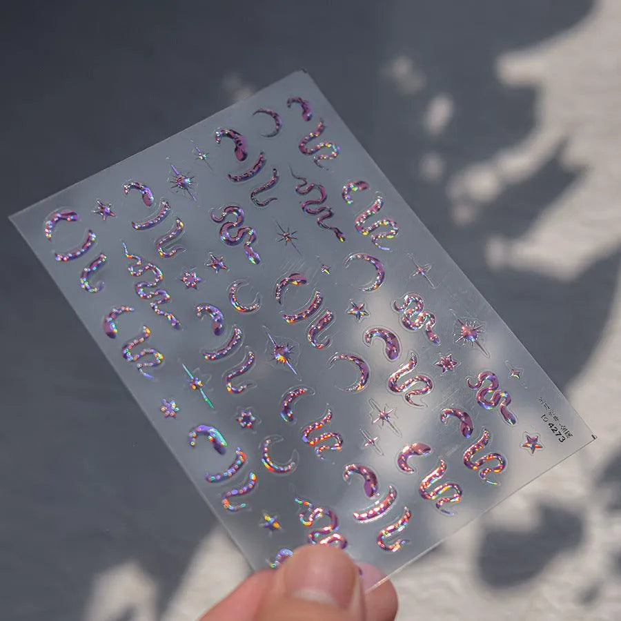 Snake Nail Art Stickers Metal Colors Adhesive Embossed Star Moon Sticker Decals to4273 Pink