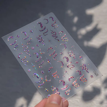 Snake Nail Art Stickers Metal Colors Adhesive Embossed Star Moon Sticker Decals to4273 Pink