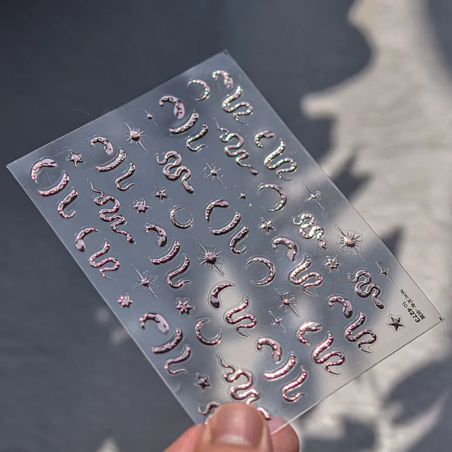 Snake Nail Art Stickers Metal Colors Adhesive Embossed Star Moon Sticker Decals to4273 Rose Gold