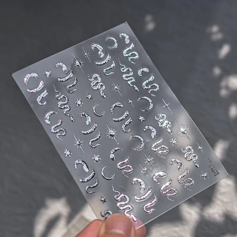 Snake Nail Art Stickers Metal Colors Adhesive Embossed Star Moon Sticker Decals to4273 Silver
