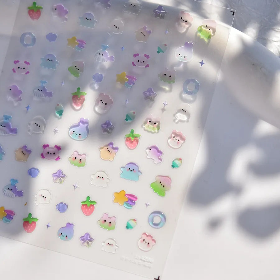 Cute 3D Summer Nail Stickers – Beach Vibes with Ice Cream, Fruits & Vacation Icons