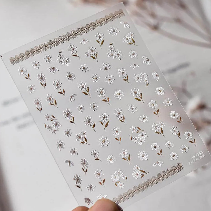 Camellia Flower Nail Art Stickers Adhesive Embossed Sticker Decals to4389 embossed