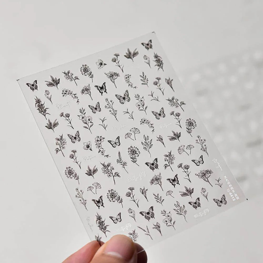 Flower Leaf Nail Art Stickers Floral Butterfly Adhesive Nail Sticker Decals to4418