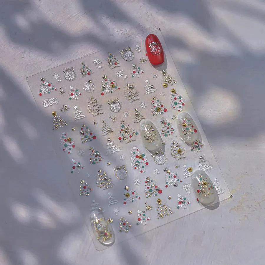 Christmas Tree Nail Art Stickers Shiny Embossed Snowman Sticker Decals to4434