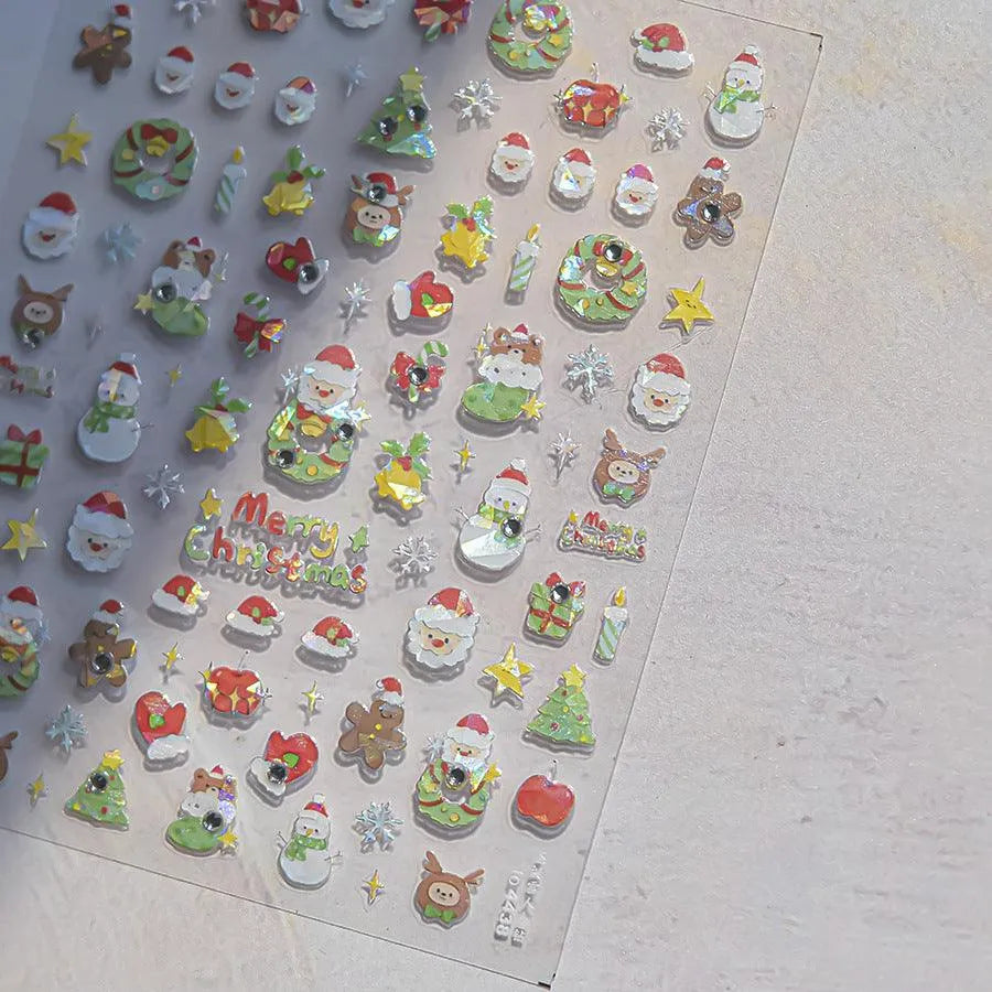 Christmas Tree Nail Art Stickers Shiny Embossed Snowman Sticker Decals to4438