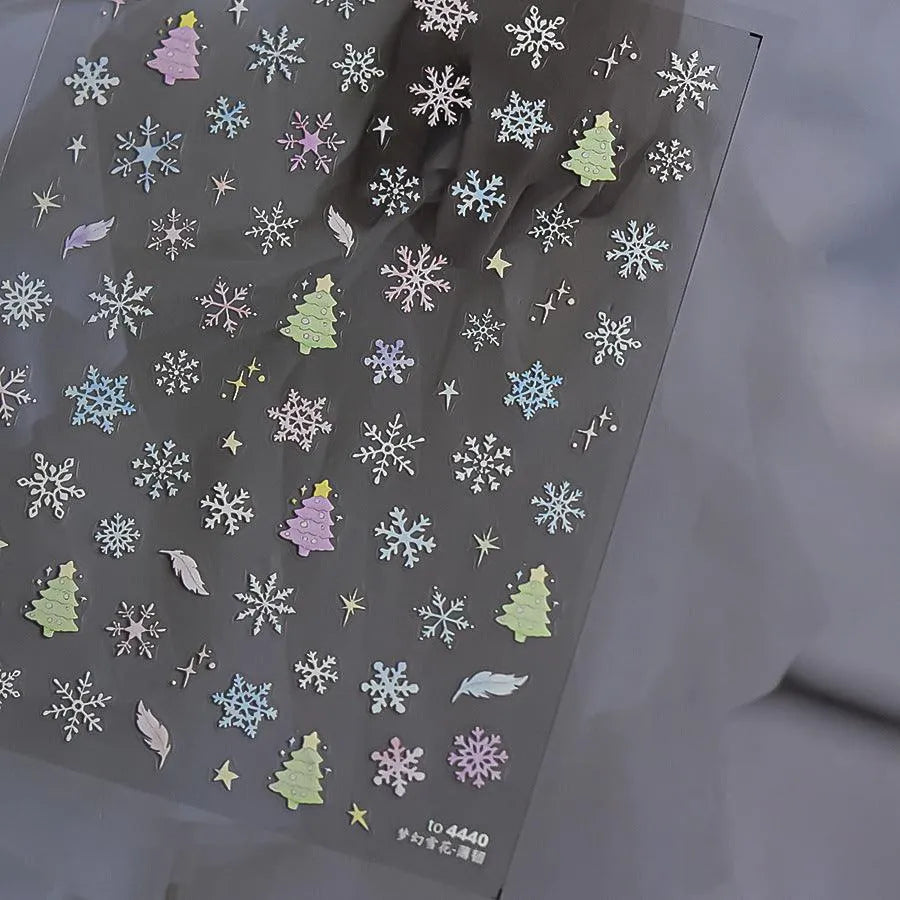 Pastel Snowflake Nail Art Stickers Adhesive Gradient Christmas Tree Sticker Decals to4440