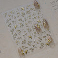 Gold Foil 5D Floral Nail Stickers - Embossed Dried Flower & Botanical Decals 