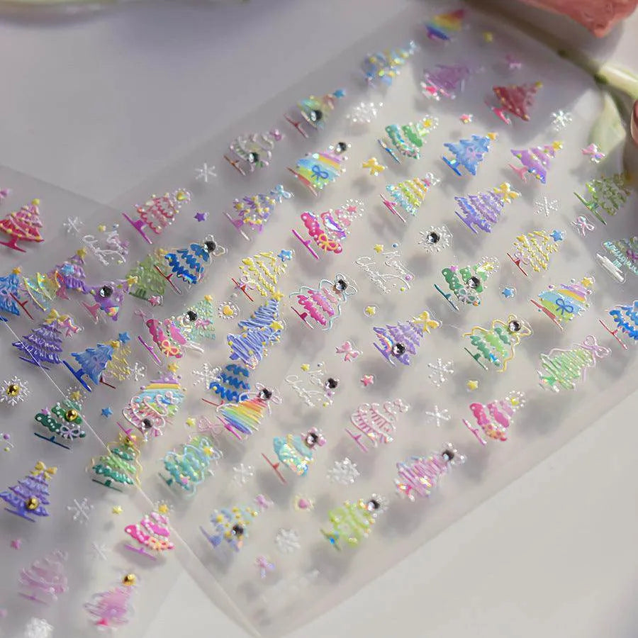 Colorful Christmas Tree Nail Art Stickers Adhesive Embossed Snowflake Sticker Decals to4461