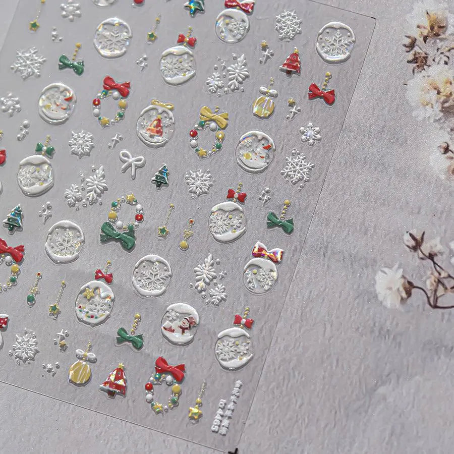 Shiny Crystal Ball Nail Art Stickers Adhesive Embossed Christmas Tree Sticker Decals to4465