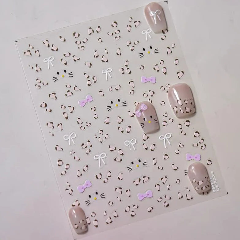 Nail Art Stickers Pink Leopard Bow Knot Adhesive Sticker Decals to4466