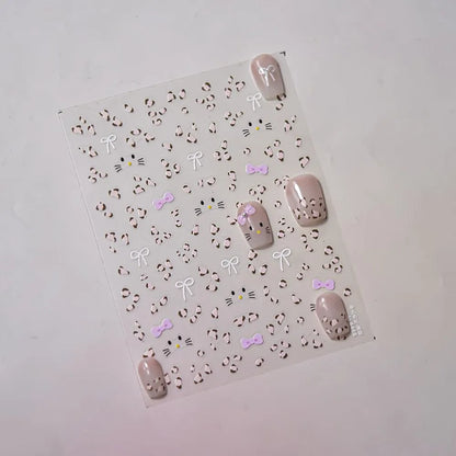 Nail Art Stickers Pink Leopard Bow Knot Adhesive Sticker Decals to4466