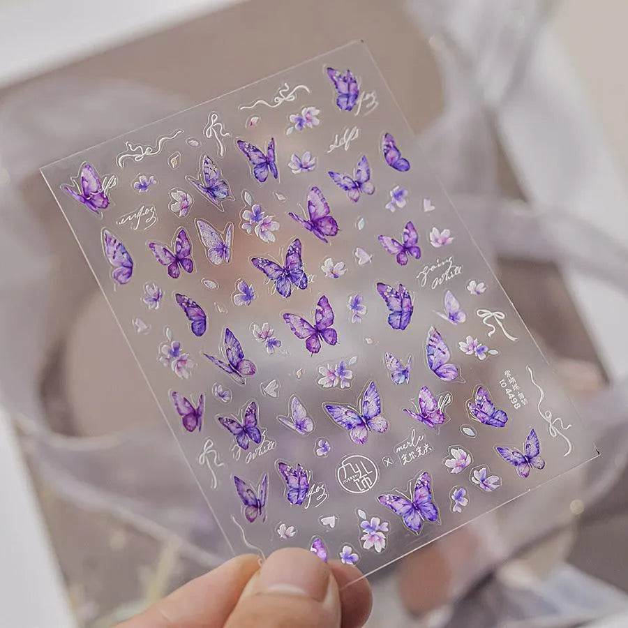 Purple Butterfly Nail Art Stickers Flowers Adhesive Nail Sticker Decals to4498